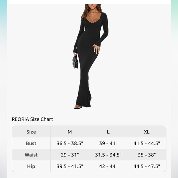 REORIA V Neck Long Sleeve Maxi Dress Bodycon Long Dresses - Picture 7 of 7